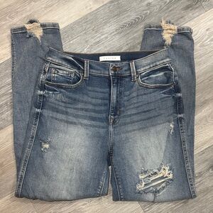 Eunina Blue Distressed Straight Leg Jeans